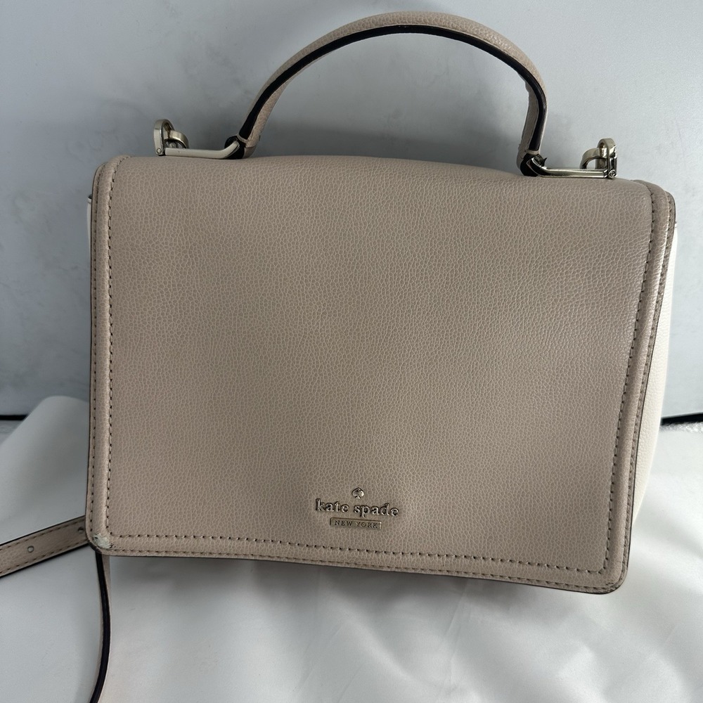 Kate Spade Patterson Drive Medium Maisie Crossbody Top Handle Tan/White Leather